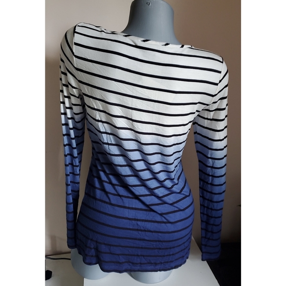 Joan Vass Blue and White Striped Long Sleeved Tee - Picture 2 of 4